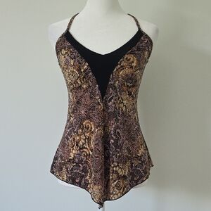 Women's Teenie Weenie Black Brown Asymmetrical Halter Tank Top Camisole Size M